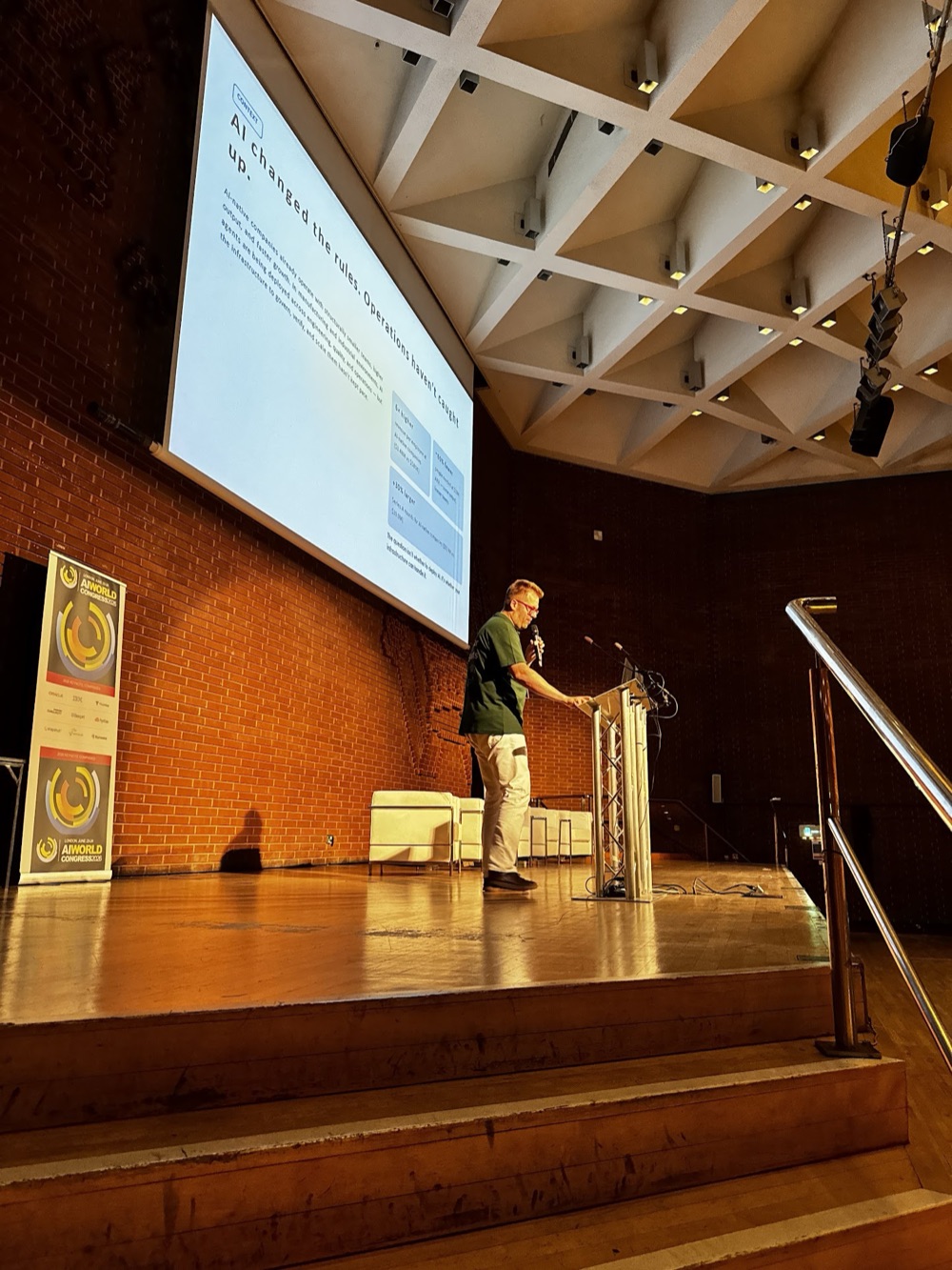 A VirtusLab speaker on the main stage at AI World Congress in London.